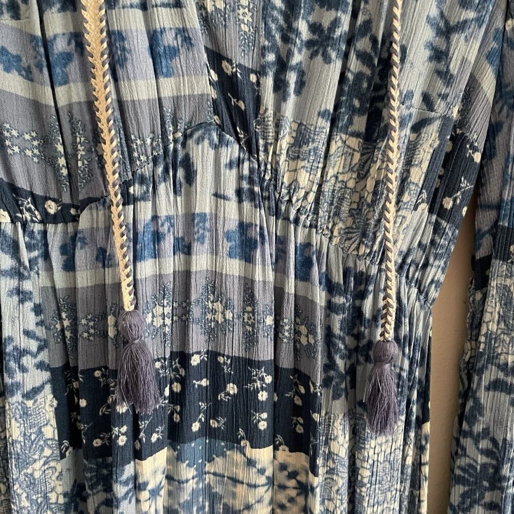 Frye Women XS Blue Chambray Patchwork Boho Western Long Sleeve Midi Dress NWT - Picture 7 of 15